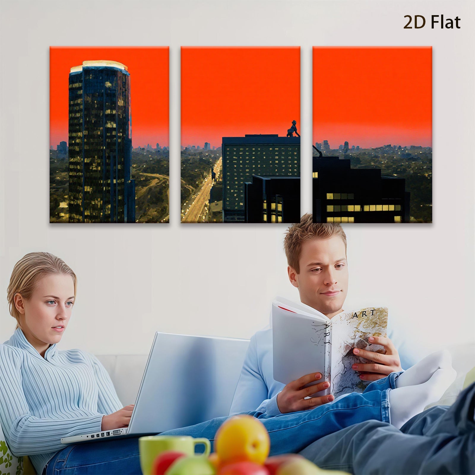 2D flat 1pc Cityscape Skyline Dusk View Modern Wall Art Living Room Bedroom Decor Gallery Wrapped Canvas Prints Ready To Hang Farmhouse Coastal Aesthetic