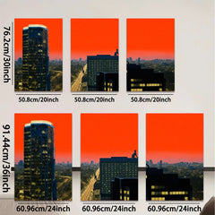 2D flat 1pc Cityscape Skyline Dusk View Modern Wall Art Living Room Bedroom Decor Gallery Wrapped Canvas Prints Ready To Hang Farmhouse Coastal Aesthetic
