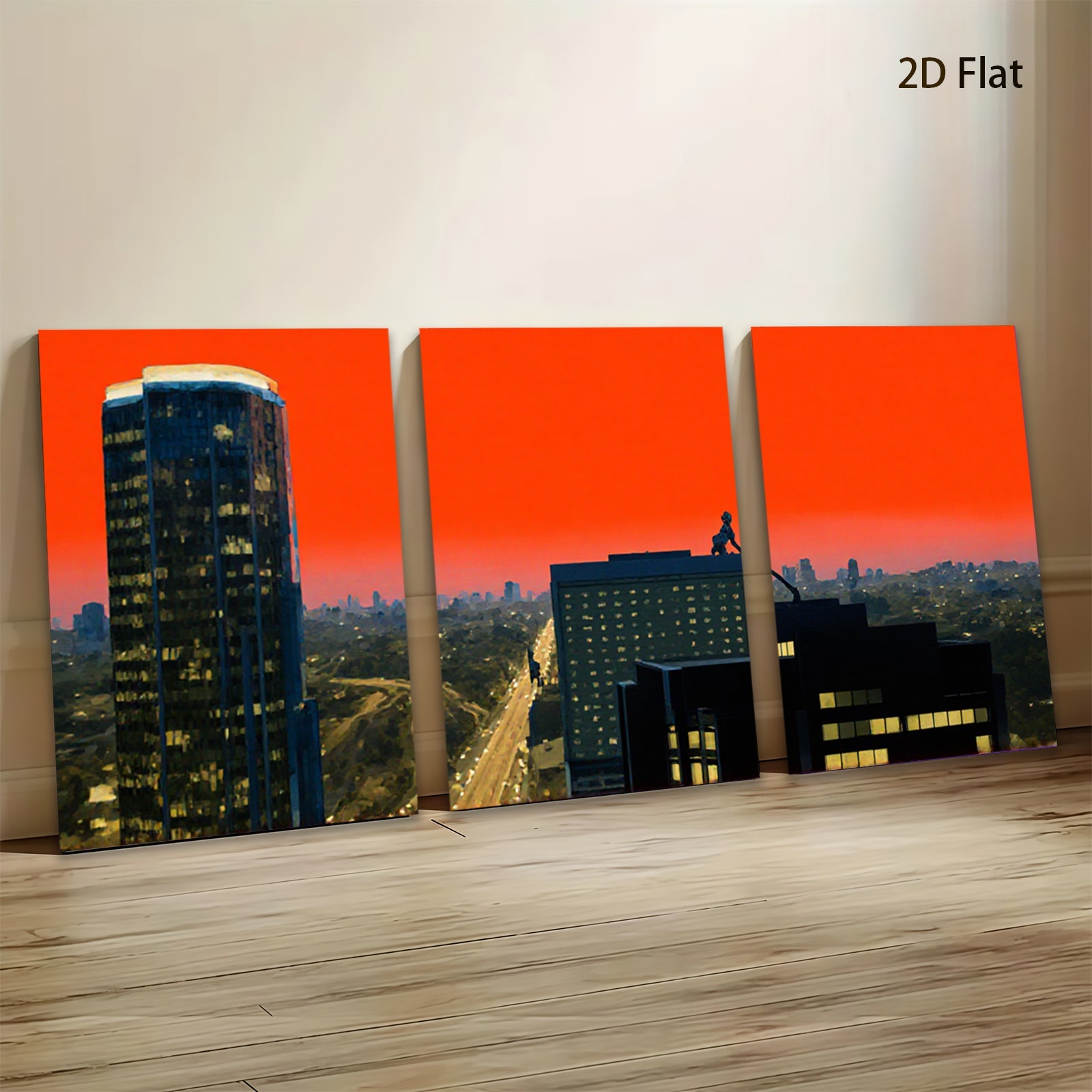 2D flat 1pc Cityscape Skyline Dusk View Modern Wall Art Living Room Bedroom Decor Gallery Wrapped Canvas Prints Ready To Hang Farmhouse Coastal Aesthetic