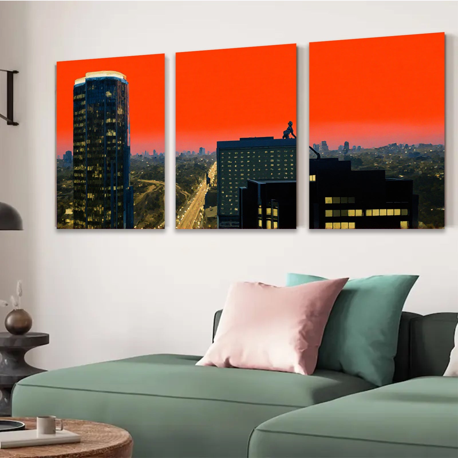 2D flat 1pc Cityscape Skyline Dusk View Modern Wall Art Living Room Bedroom Decor Gallery Wrapped Canvas Prints Ready To Hang Farmhouse Coastal Aesthetic