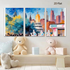 2D flat 1pc Cityscape Skyline Winter Holiday Vibrant Wall Art Modern Farmhouse Decor Living Room Bedroom Office Canvas Prints