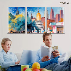 2D flat 1pc Cityscape Skyline Winter Holiday Vibrant Wall Art Modern Farmhouse Decor Living Room Bedroom Office Canvas Prints