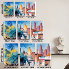 2D flat 1pc Cityscape Skyline Winter Holiday Vibrant Wall Art Modern Farmhouse Decor Living Room Bedroom Office Canvas Prints