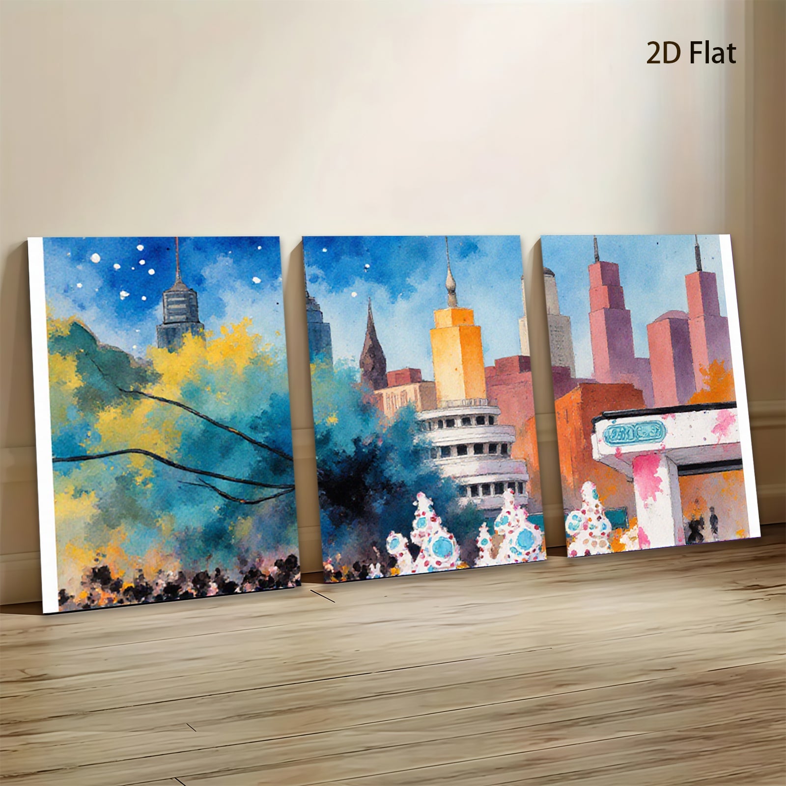 2D flat 1pc Cityscape Skyline Winter Holiday Vibrant Wall Art Modern Farmhouse Decor Living Room Bedroom Office Canvas Prints