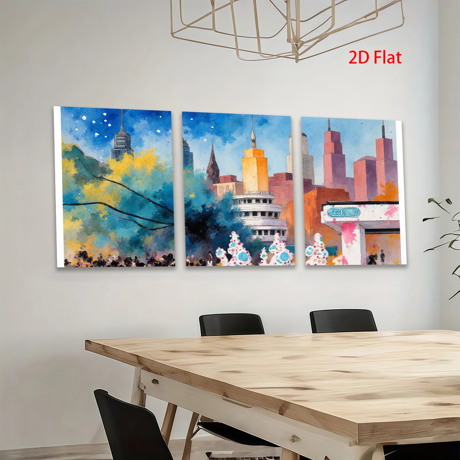2D flat 1pc Cityscape Skyline Winter Holiday Vibrant Wall Art Modern Farmhouse Decor Living Room Bedroom Office Canvas Prints