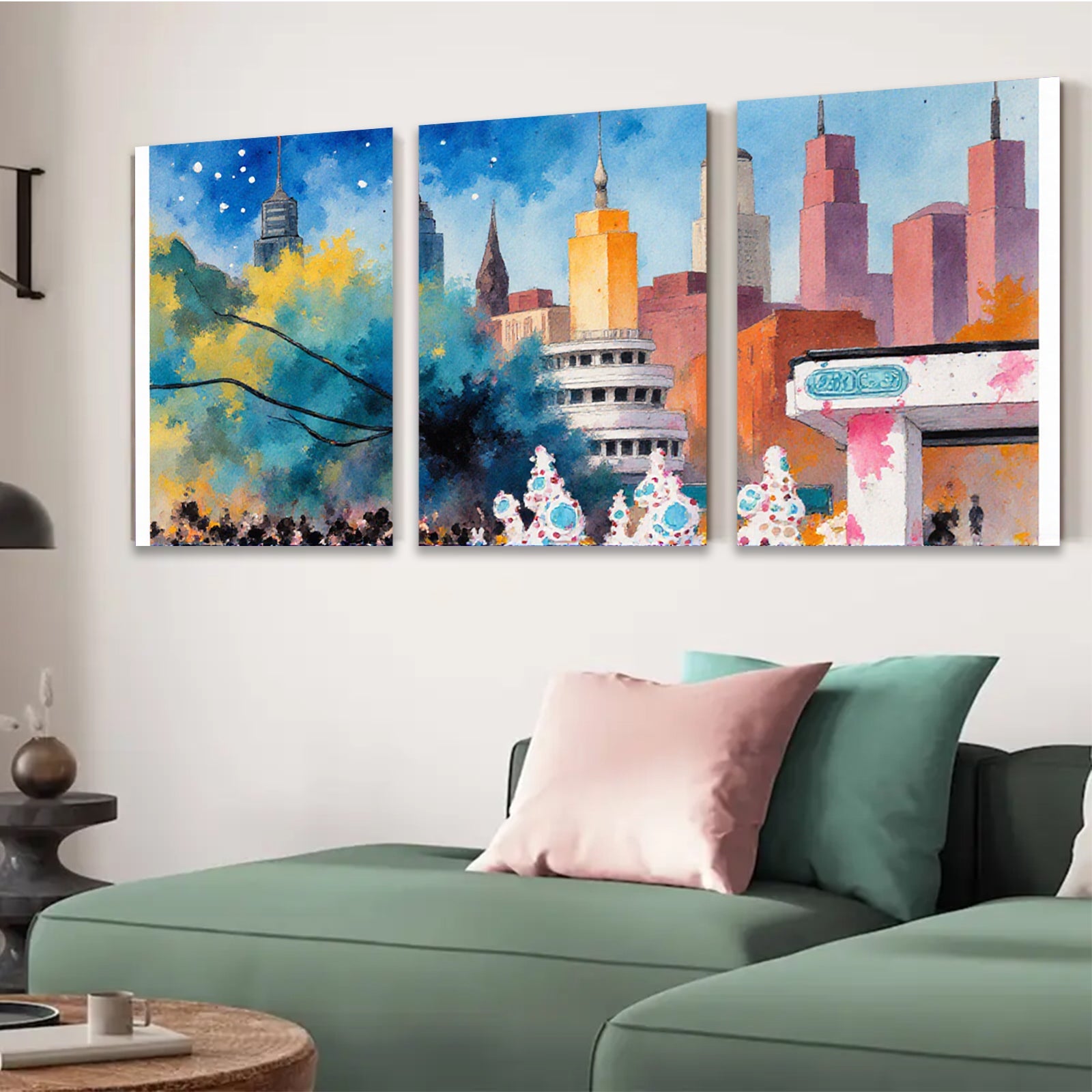 2D flat 1pc Cityscape Skyline Winter Holiday Vibrant Wall Art Modern Farmhouse Decor Living Room Bedroom Office Canvas Prints
