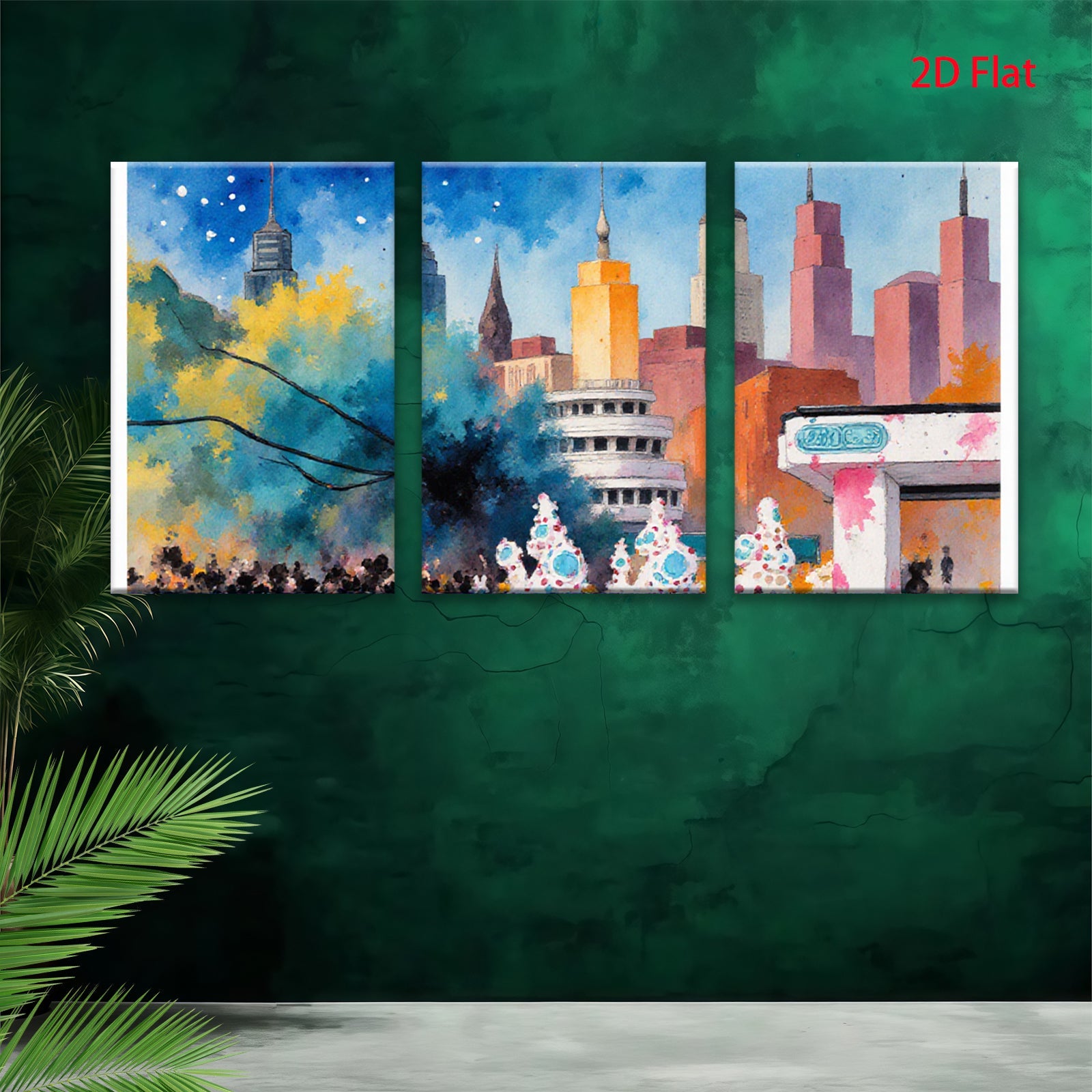 2D flat 1pc Cityscape Skyline Winter Holiday Vibrant Wall Art Modern Farmhouse Decor Living Room Bedroom Office Canvas Prints