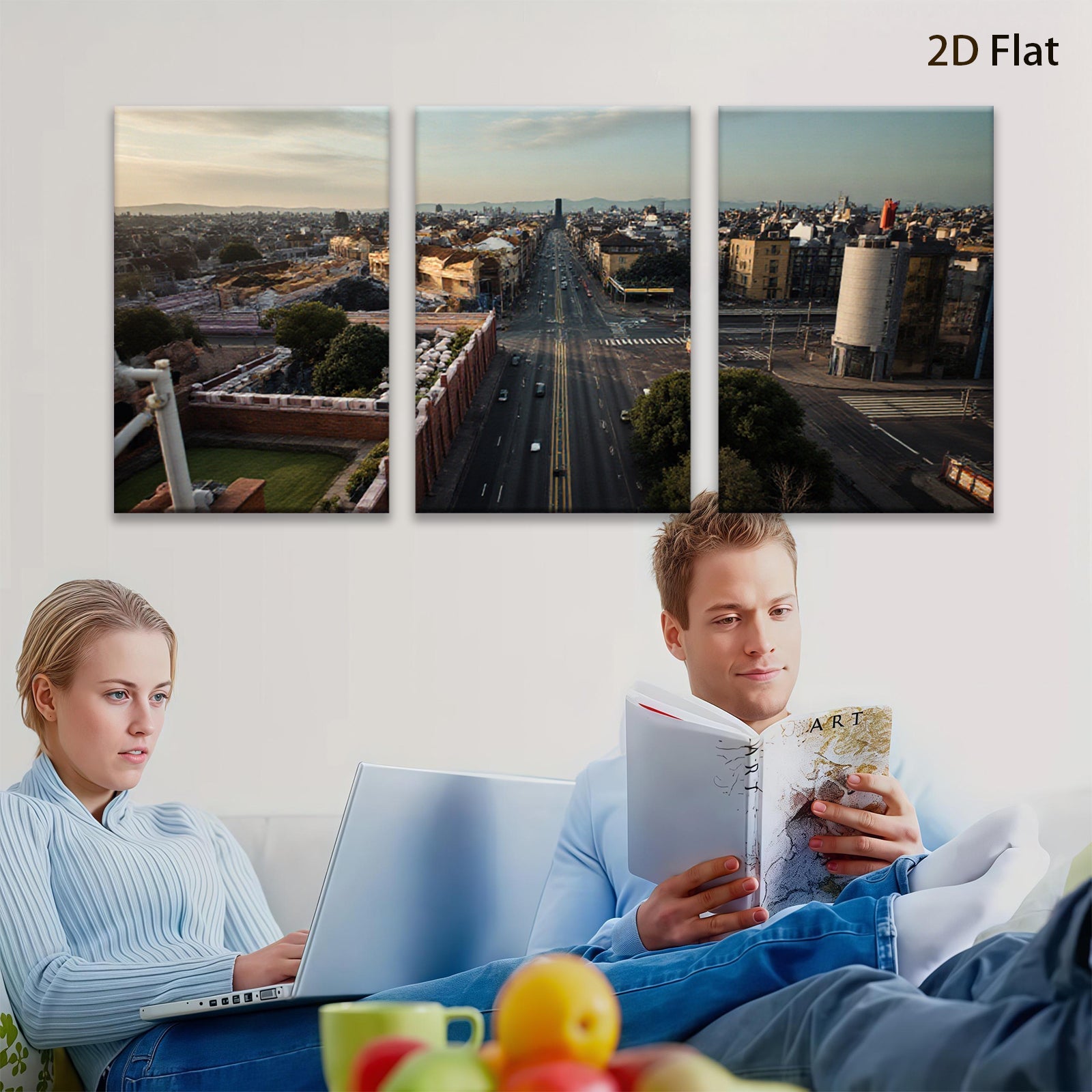 2D flat 1pc Cityscape View Downtown Streets Modern Wall Art Living Room Bedroom Decor Gallery Wrapped Canvas Prints Ready to Hang Farmhouse Style
