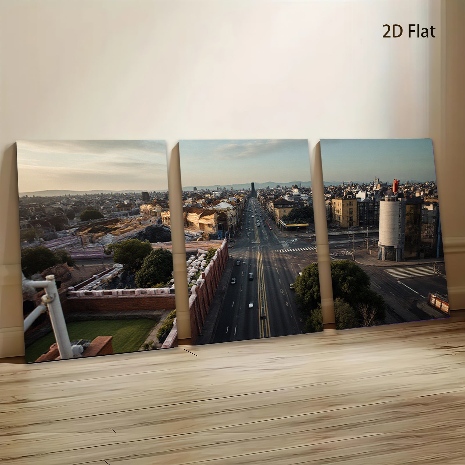 2D flat 1pc Cityscape View Downtown Streets Modern Wall Art Living Room Bedroom Decor Gallery Wrapped Canvas Prints Ready to Hang Farmhouse Style