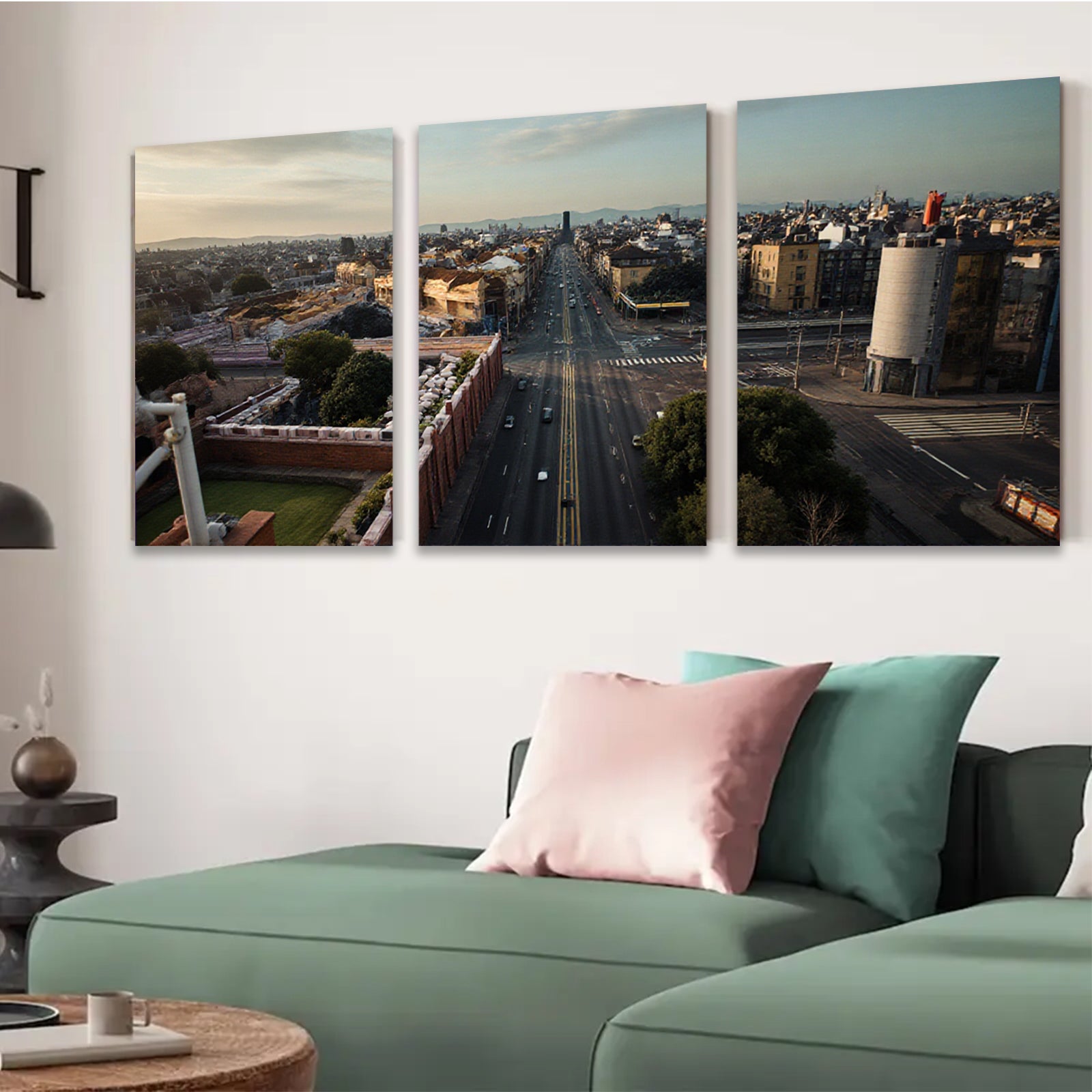 2D flat 1pc Cityscape View Downtown Streets Modern Wall Art Living Room Bedroom Decor Gallery Wrapped Canvas Prints Ready to Hang Farmhouse Style