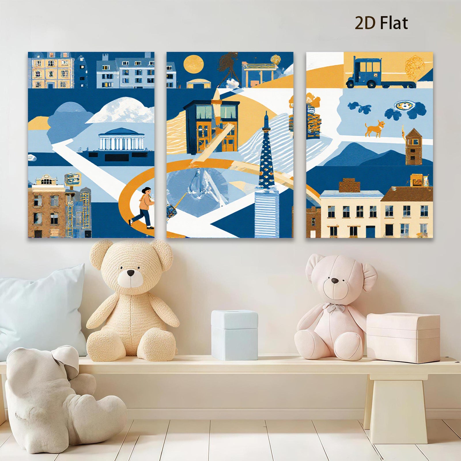 2D flat 1pc Cityscape Wanderer Abstract Modern Wall Art Living Room Bedroom Decor Farmhouse Style Canvas Prints Framed Ready To Hang Gallery Wrapped