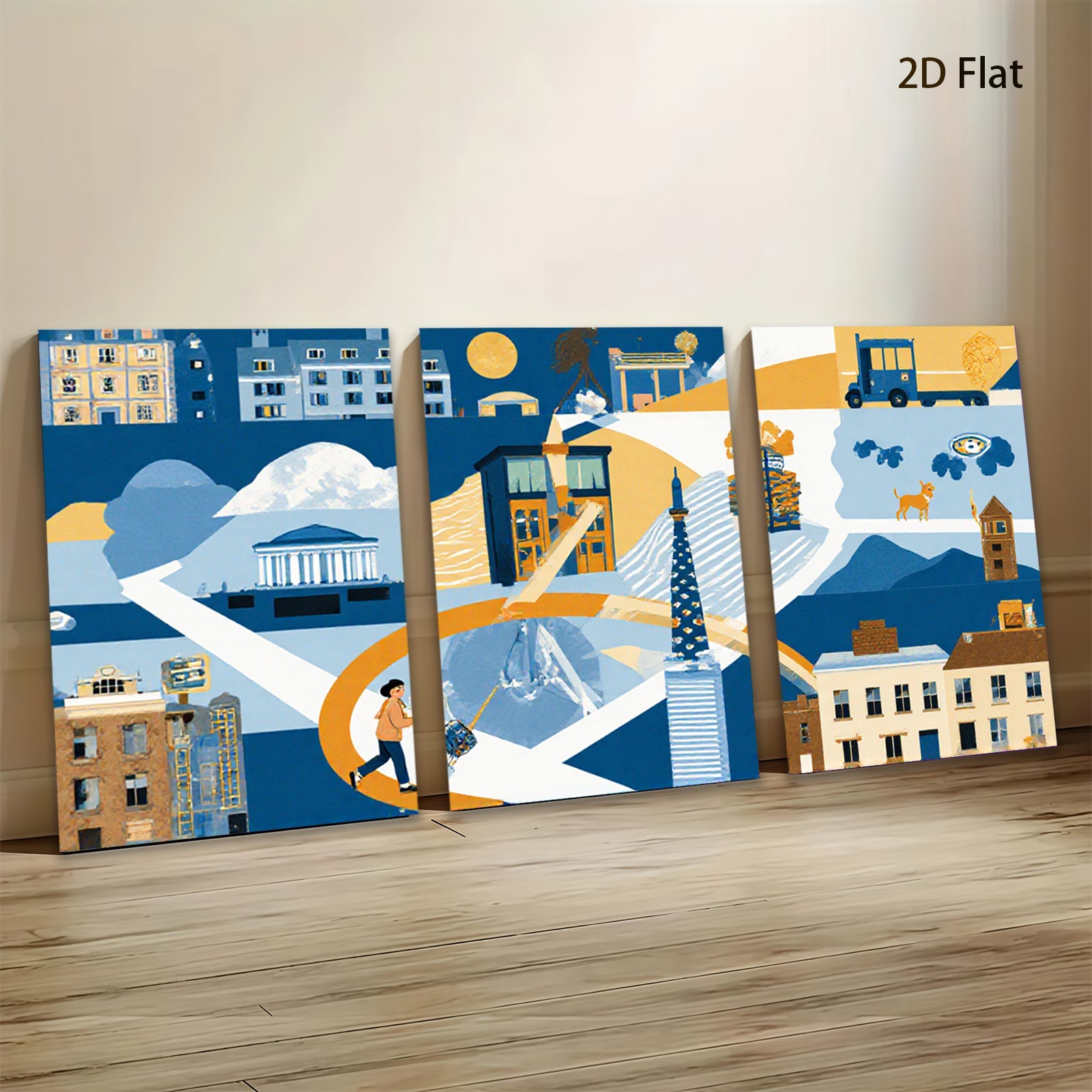2D flat 1pc Cityscape Wanderer Abstract Modern Wall Art Living Room Bedroom Decor Farmhouse Style Canvas Prints Framed Ready To Hang Gallery Wrapped