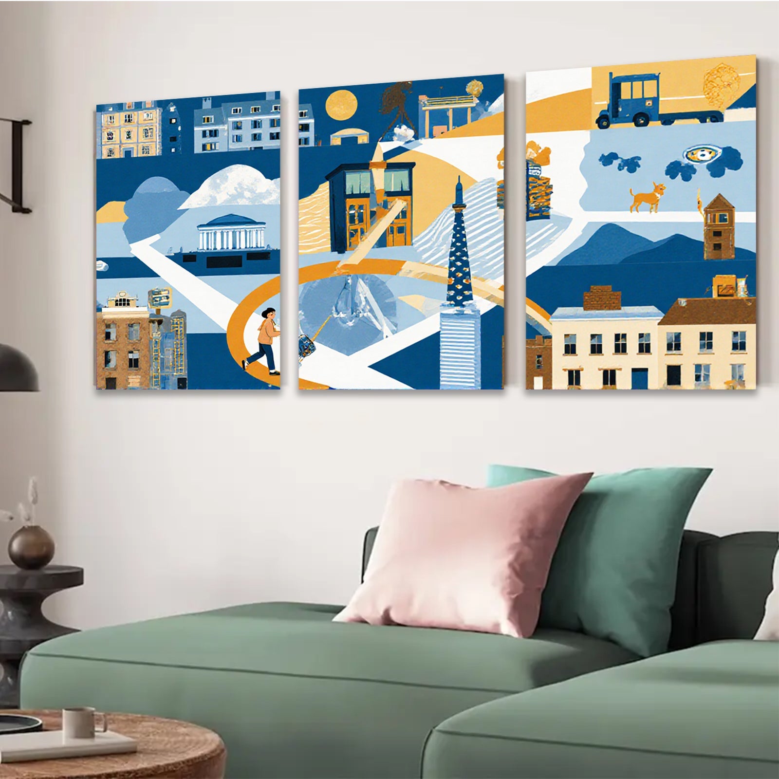 2D flat 1pc Cityscape Wanderer Abstract Modern Wall Art Living Room Bedroom Decor Farmhouse Style Canvas Prints Framed Ready To Hang Gallery Wrapped