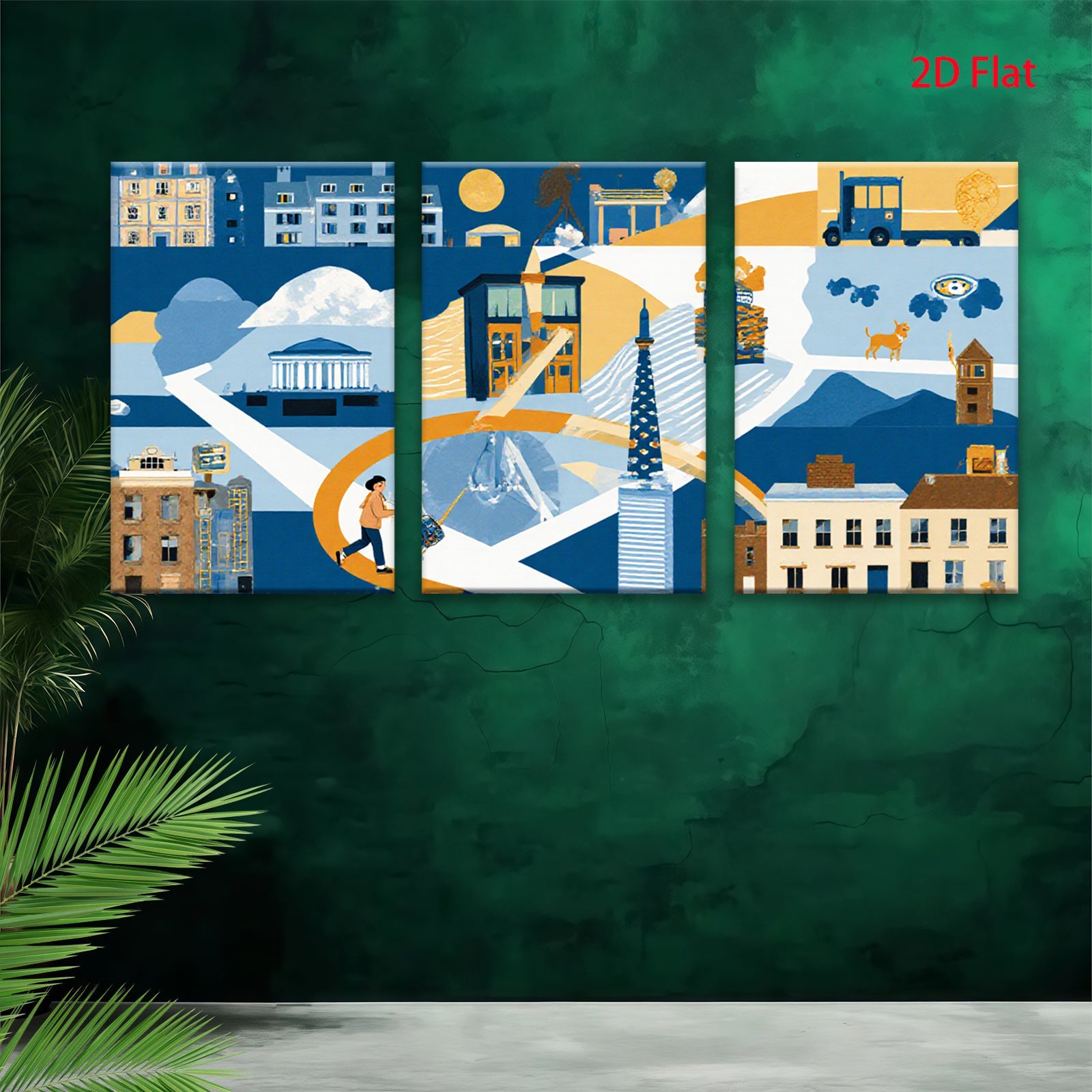 2D flat 1pc Cityscape Wanderer Abstract Modern Wall Art Living Room Bedroom Decor Farmhouse Style Canvas Prints Framed Ready To Hang Gallery Wrapped