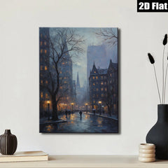 2D flat 1pc Cityscape at Dusk Rainy Street Scene Wall Art for Living Room Bedroom Home Decor Modern Farmhouse Style Canvas Prints Ready to Hang