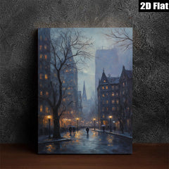 2D flat 1pc Cityscape at Dusk Rainy Street Scene Wall Art for Living Room Bedroom Home Decor Modern Farmhouse Style Canvas Prints Ready to Hang