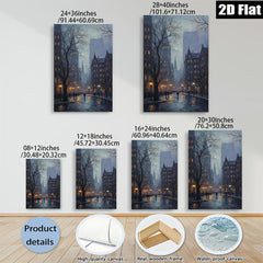 2D flat 1pc Cityscape at Dusk Rainy Street Scene Wall Art for Living Room Bedroom Home Decor Modern Farmhouse Style Canvas Prints Ready to Hang