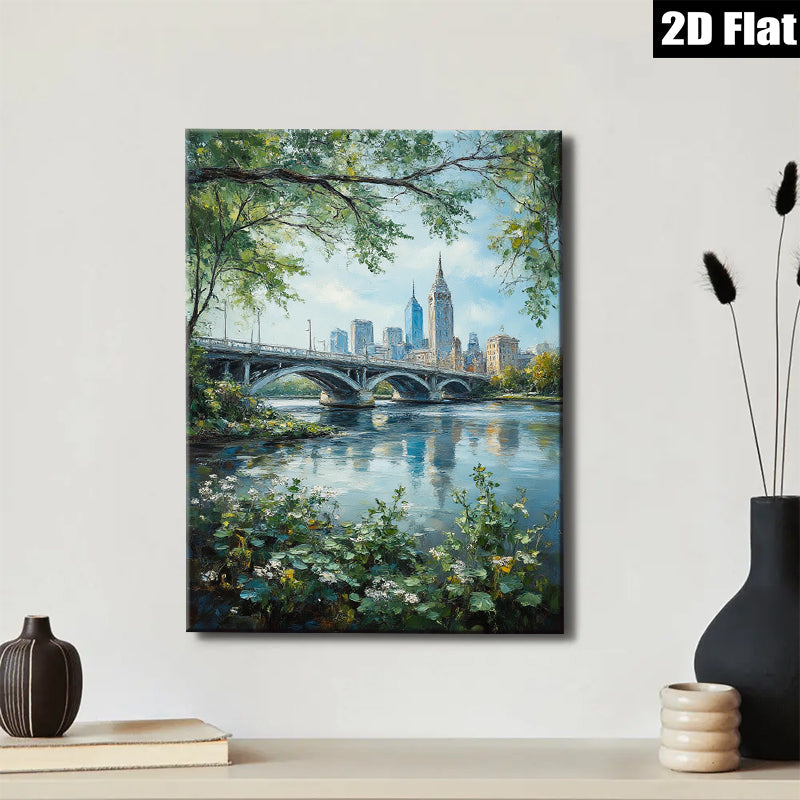 2D flat 1pc Cleveland Ohio Skyline River Landscape Wall Art Modern Farmhouse Decor Living Room Bedroom Office Canvas Prints Ready to Hang Vibrant Colors