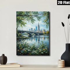 2D flat 1pc Cleveland Ohio Skyline River Landscape Wall Art Modern Farmhouse Decor Living Room Bedroom Office Canvas Prints Ready to Hang Vibrant Colors