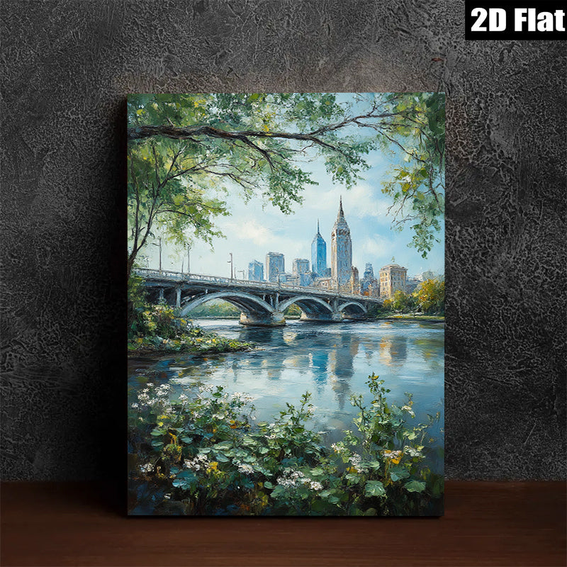 2D flat 1pc Cleveland Ohio Skyline River Landscape Wall Art Modern Farmhouse Decor Living Room Bedroom Office Canvas Prints Ready to Hang Vibrant Colors