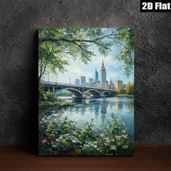 2D flat 1pc Cleveland Ohio Skyline River Landscape Wall Art Modern Farmhouse Decor Living Room Bedroom Office Canvas Prints Ready to Hang Vibrant Colors