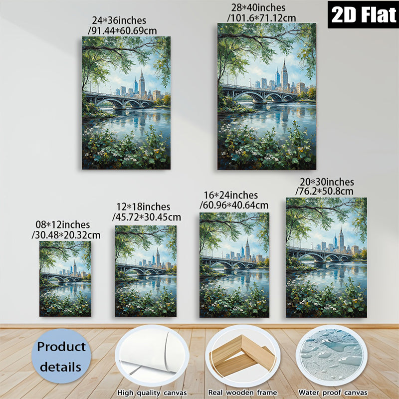 2D flat 1pc Cleveland Ohio Skyline River Landscape Wall Art Modern Farmhouse Decor Living Room Bedroom Office Canvas Prints Ready to Hang Vibrant Colors