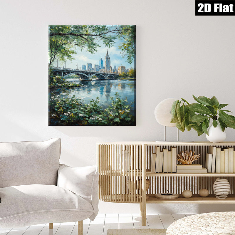 2D flat 1pc Cleveland Ohio Skyline River Landscape Wall Art Modern Farmhouse Decor Living Room Bedroom Office Canvas Prints Ready to Hang Vibrant Colors