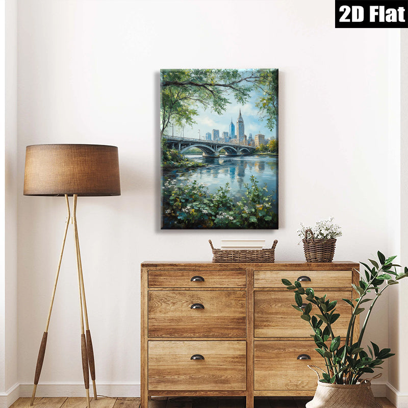 2D flat 1pc Cleveland Ohio Skyline River Landscape Wall Art Modern Farmhouse Decor Living Room Bedroom Office Canvas Prints Ready to Hang Vibrant Colors