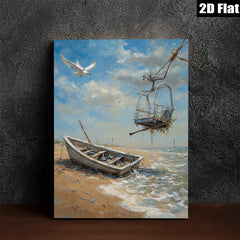 2D flat 1pc Coastal Abandoned Boat Beach Scene Wall Art Living Room Bedroom Decor Modern Farmhouse Rustic Chic Canvas Prints Ready to Hang