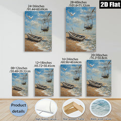 2D flat 1pc Coastal Abandoned Boat Beach Scene Wall Art Living Room Bedroom Decor Modern Farmhouse Rustic Chic Canvas Prints Ready to Hang
