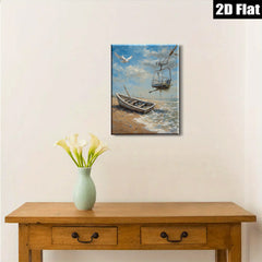 2D flat 1pc Coastal Abandoned Boat Beach Scene Wall Art Living Room Bedroom Decor Modern Farmhouse Rustic Chic Canvas Prints Ready to Hang