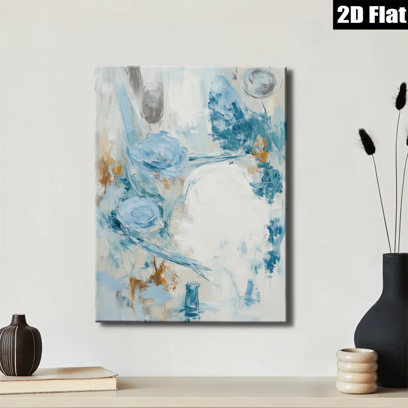 2D flat 1pc Coastal Abstract Brushstrokes Serene Blue Wall Art for Living Room Bedroom Modern Farmhouse Decor Gallery Wrapped Canvas Prints Ready to Hang