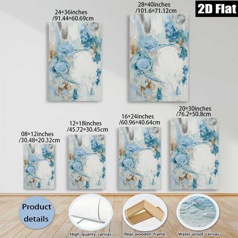 2D flat 1pc Coastal Abstract Brushstrokes Serene Blue Wall Art for Living Room Bedroom Modern Farmhouse Decor Gallery Wrapped Canvas Prints Ready to Hang
