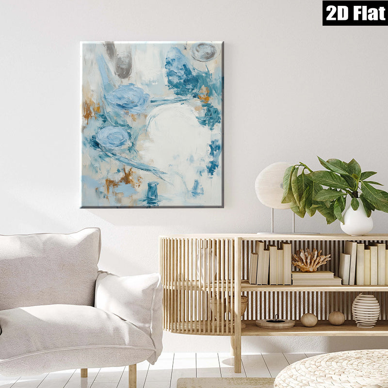 2D flat 1pc Coastal Abstract Brushstrokes Serene Blue Wall Art for Living Room Bedroom Modern Farmhouse Decor Gallery Wrapped Canvas Prints Ready to Hang