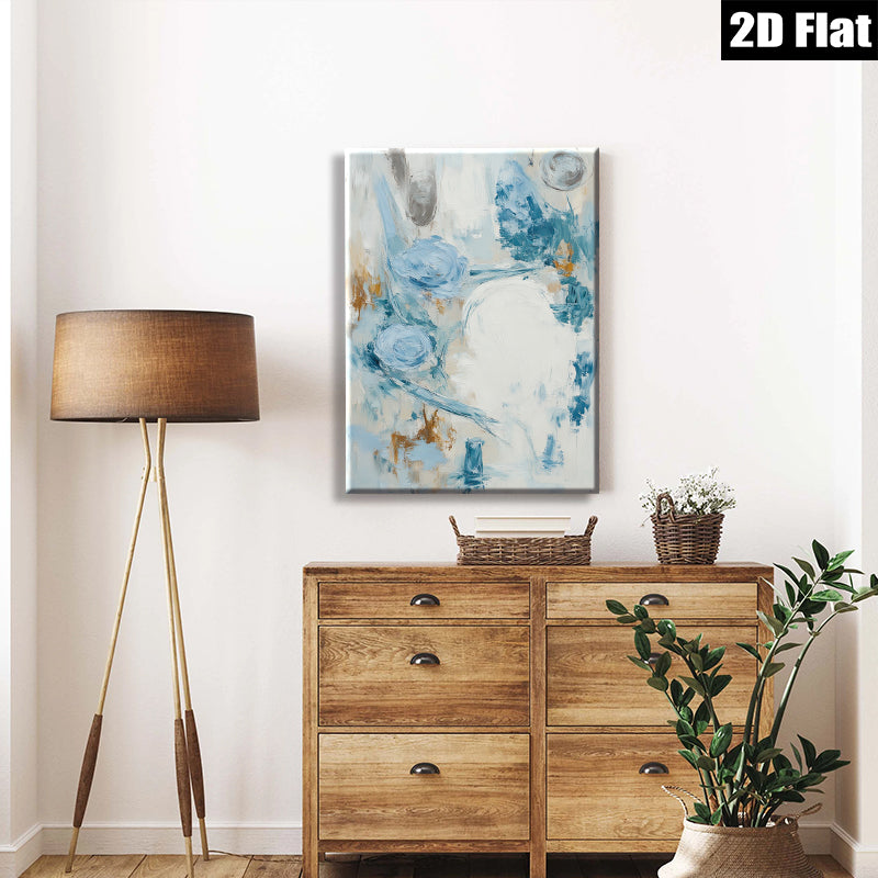 2D flat 1pc Coastal Abstract Brushstrokes Serene Blue Wall Art for Living Room Bedroom Modern Farmhouse Decor Gallery Wrapped Canvas Prints Ready to Hang