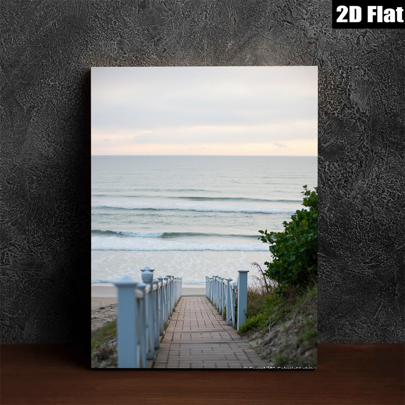 2D flat 1pc Coastal Beach Boardwalk Pathway Ocean View Wall Art Canvas Prints for Living Room Bedroom Home Decor Modern Farmhouse Style Gallery Wrapped