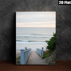 2D flat 1pc Coastal Beach Boardwalk Pathway Ocean View Wall Art Canvas Prints for Living Room Bedroom Home Decor Modern Farmhouse Style Gallery Wrapped