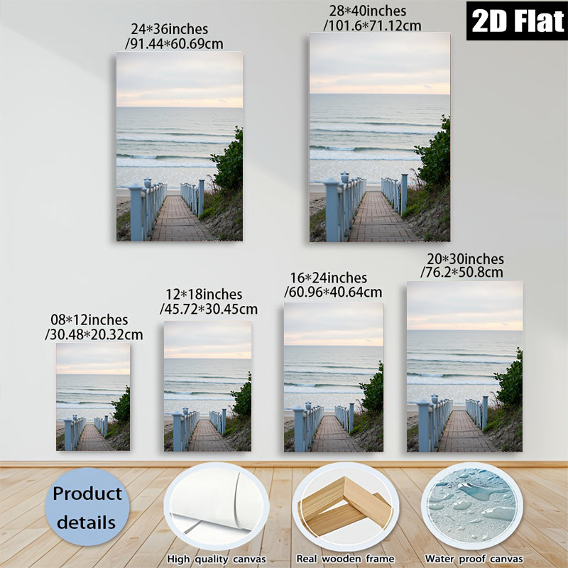 2D flat 1pc Coastal Beach Boardwalk Pathway Ocean View Wall Art Canvas Prints for Living Room Bedroom Home Decor Modern Farmhouse Style Gallery Wrapped