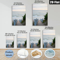 2D flat 1pc Coastal Beach Boardwalk Pathway Ocean View Wall Art Canvas Prints for Living Room Bedroom Home Decor Modern Farmhouse Style Gallery Wrapped