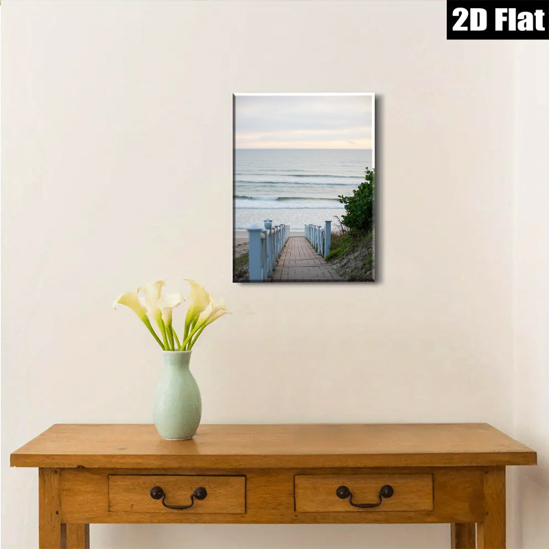 2D flat 1pc Coastal Beach Boardwalk Pathway Ocean View Wall Art Canvas Prints for Living Room Bedroom Home Decor Modern Farmhouse Style Gallery Wrapped