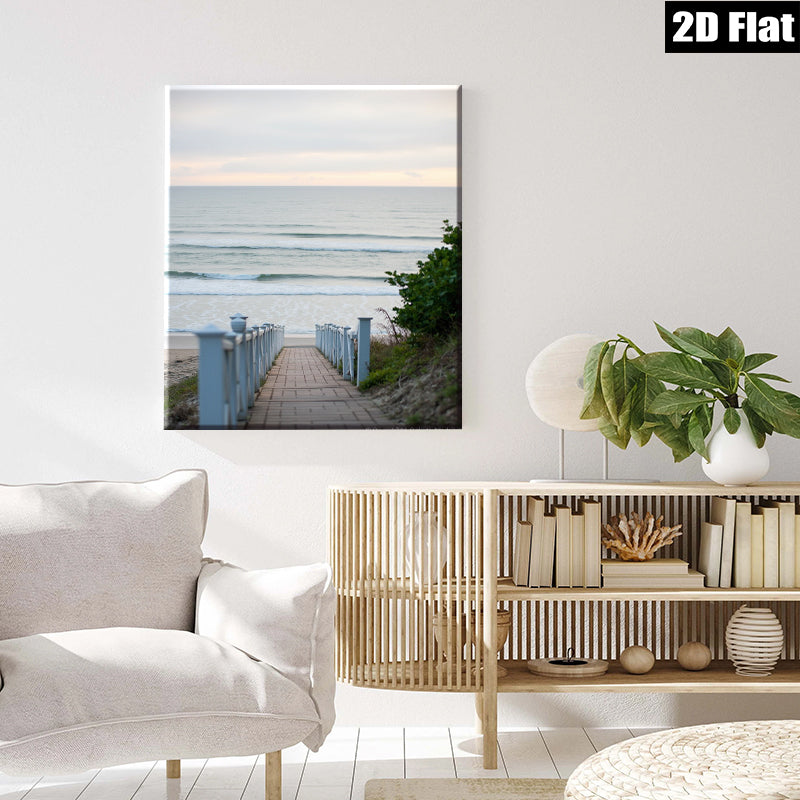 2D flat 1pc Coastal Beach Boardwalk Pathway Ocean View Wall Art Canvas Prints for Living Room Bedroom Home Decor Modern Farmhouse Style Gallery Wrapped