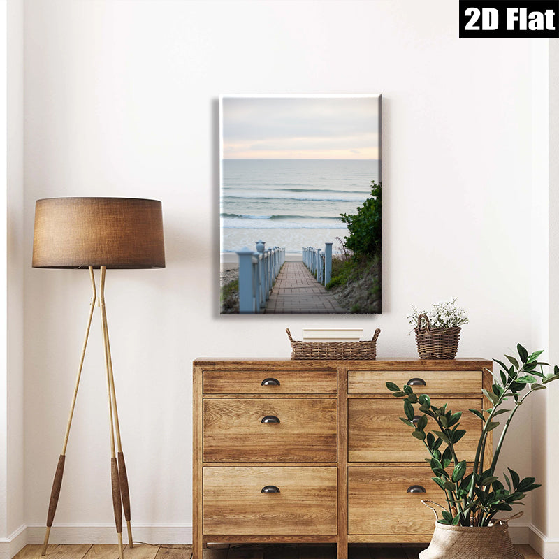 2D flat 1pc Coastal Beach Boardwalk Pathway Ocean View Wall Art Canvas Prints for Living Room Bedroom Home Decor Modern Farmhouse Style Gallery Wrapped