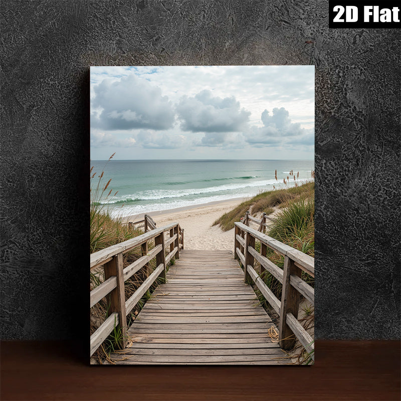 2D flat 1pc Coastal Beach Boardwalk Pathway Ocean View Wall Art Living Room Bedroom Decor Farmhouse Rustic Modern Gallery Wrapped Canvas Prints for Home Office Hotel