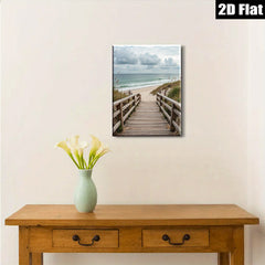 2D flat 1pc Coastal Beach Boardwalk Pathway Ocean View Wall Art Living Room Bedroom Decor Farmhouse Rustic Modern Gallery Wrapped Canvas Prints for Home Office Hotel