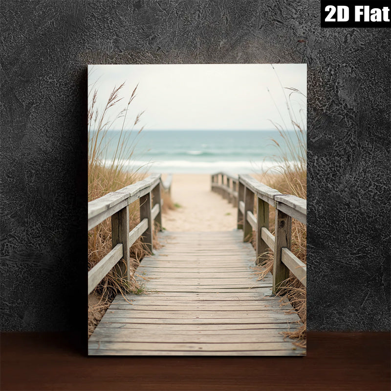 2D flat 1pc Coastal Beach Boardwalk Pathway Ocean View Wall Art Living Room Bedroom Home Decor Farmhouse Rustic Modern Gallery Wrapped Canvas Prints
