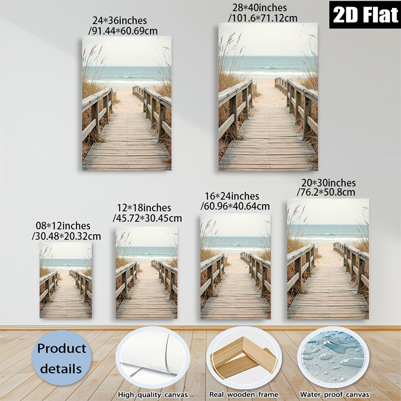 2D flat 1pc Coastal Beach Boardwalk Pathway Ocean View Wall Art Living Room Bedroom Home Decor Farmhouse Rustic Modern Gallery Wrapped Canvas Prints