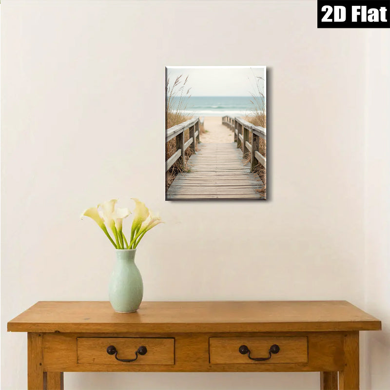 2D flat 1pc Coastal Beach Boardwalk Pathway Ocean View Wall Art Living Room Bedroom Home Decor Farmhouse Rustic Modern Gallery Wrapped Canvas Prints