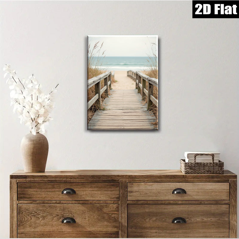 2D flat 1pc Coastal Beach Boardwalk Pathway Ocean View Wall Art Living Room Bedroom Home Decor Farmhouse Rustic Modern Gallery Wrapped Canvas Prints