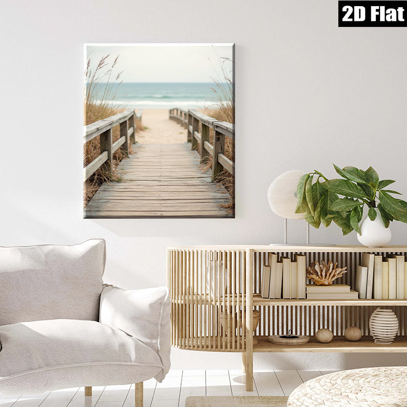 2D flat 1pc Coastal Beach Boardwalk Pathway Ocean View Wall Art Living Room Bedroom Home Decor Farmhouse Rustic Modern Gallery Wrapped Canvas Prints
