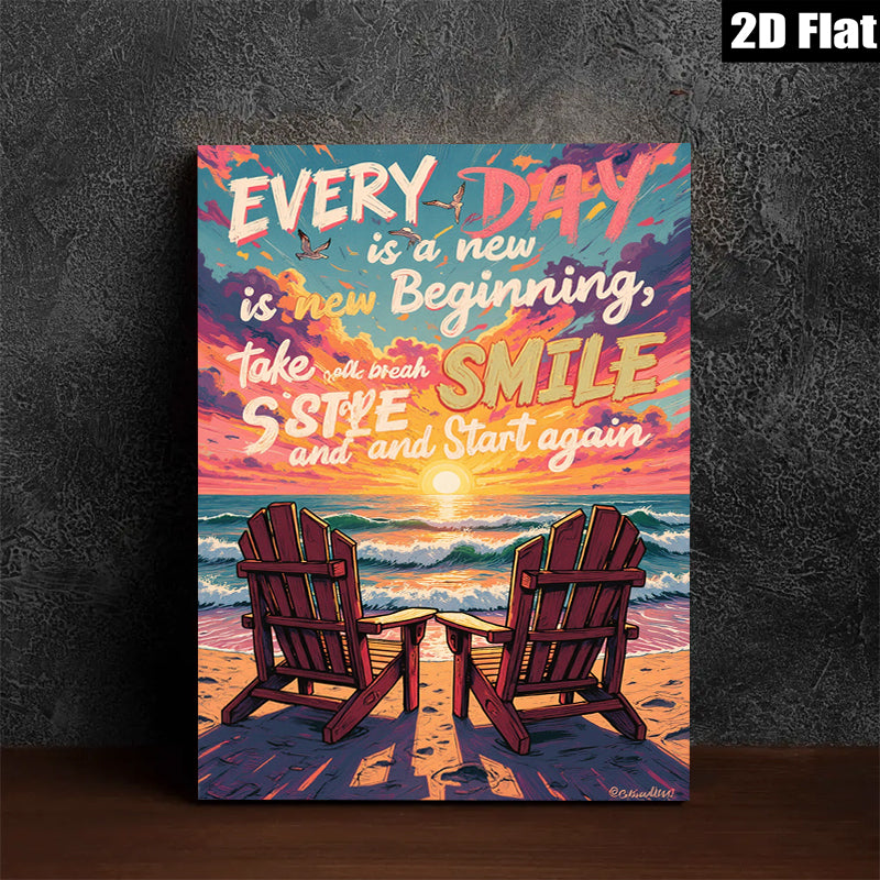 2D flat 1pc Coastal Beach Chairs Sunset Ocean View Wall Art Living Room Bedroom Decor Modern Farmhouse Gallery Wrapped Canvas Prints Ready to Hang Inspirational Home Décor